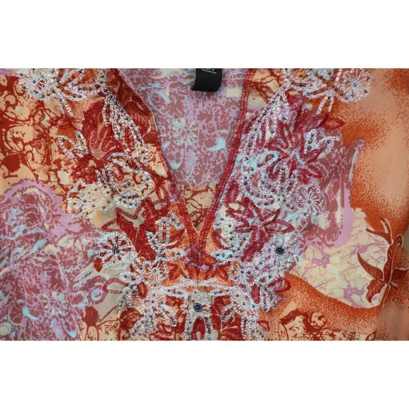 Lane Bryant 3/4 Roll Tabbed Sleeve Sheer Top-Beaded-BOHO-Size 14-16 - Picture 3 of 8